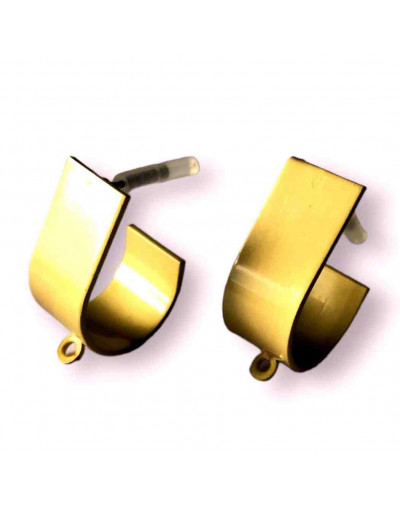 Pin aretes. Aleación de cobre. Color dorado mate. 25x10 mm. 1,2 mm perforación. Cierre silicón. 2 ud