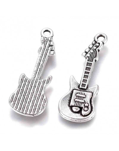 Guitarra eléctrica. Aleación de cobre. Color plata antigua. 31x11x2 mm. 2 mm perforación. 5 unidades Guitarra eléctrica. Aleación de cobre. Color plata antigua. 31x11x2 mm. 2 mm perforación. 5 unidades