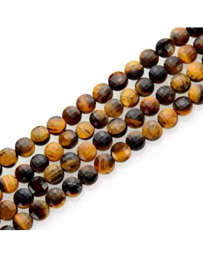 Ojo de Tigre. Moneda faceteada. 6x4 milímetros. 1 mm perforación. 55 uds hilo aprox. 1 hilo.