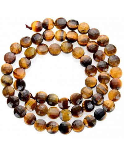 Ojo de Tigre. Moneda faceteada. 6x4 milímetros. 1 mm perforación. 55 uds hilo aprox. 1 hilo.