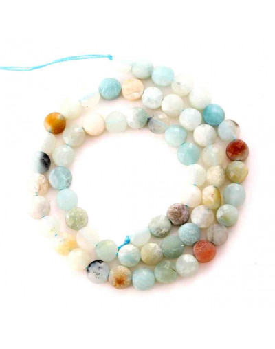 Amazonita. Moneda faceteada. 6x4 milímetros. 1 mm perforación. 55 uds hilo aprox. 1 hilo.