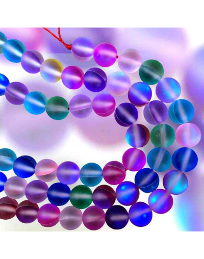 Piedra Luna Sintética. Colores varios mate. 06 mm diámetro. 1 mm perforación. 60 uds hilo aprox.