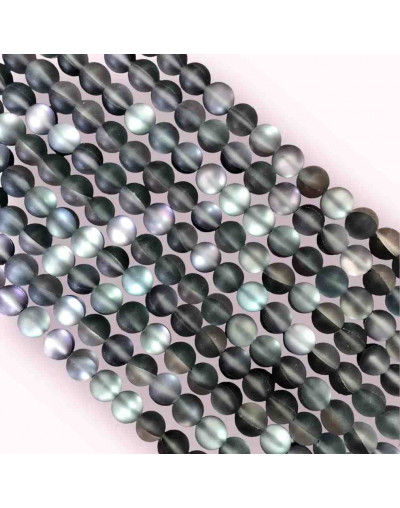 Piedra Luna Sintética. Color gris mate. 08 mm diámetro. 1 mm perforación. 45 uds hilo aprox. 1 hilo.