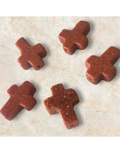 Aventurina Café. Cruz (2). 12x16x5 milímetros. 1 mm perforación. 1 unidad.