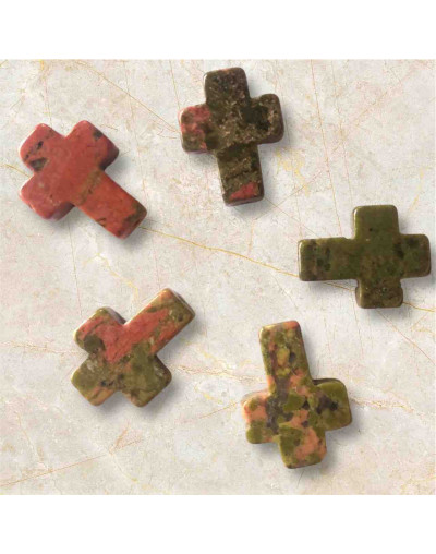 Unakite. Cruz (2). 12x16x5 milímetros. 1 mm perforación. 1 unidad.