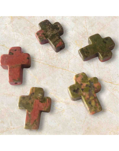 Unakite. Cruz (2). 12x16x5 milímetros. 1 mm perforación. 1 unidad.