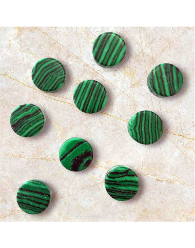 Malaquita Sintética. Moneda. 10x4 milímetros. 1 mm perforación. 1 unidad.