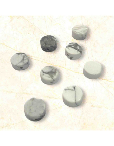 Howlite. Moneda. 10x4 milímetros. 1 mm perforación. 1 unidad.