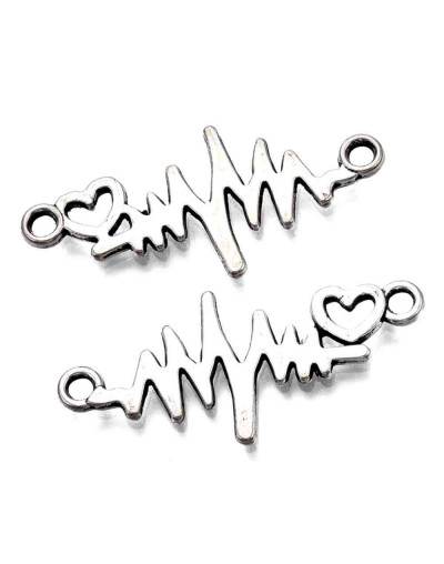 Electro+Corazón. Aleación cobre. Color plata antigua. 31x14x1,5 mm. 1,8 mm perforación. 10 uds.
