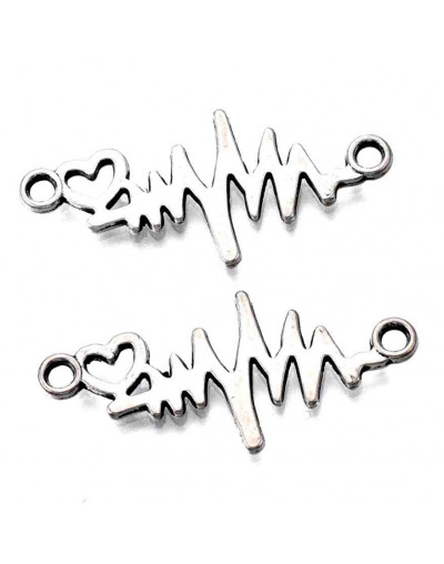 Electro+Corazón. Aleación cobre. Color plata antigua. 31x14x1,5 mm. 1,8 mm perforación. 10 uds.