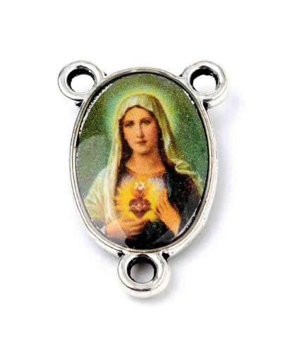 Virgen María (1). Aleación cobre. Color plata. Link rosario. 23x15x4 mm. 2 mm perforación. 2 uds.