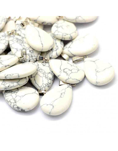 Howlite. Gota. Aleación de cobre. Color plateado. 25x17x5 mm. 2x7 mm cierre. 1 unidad.