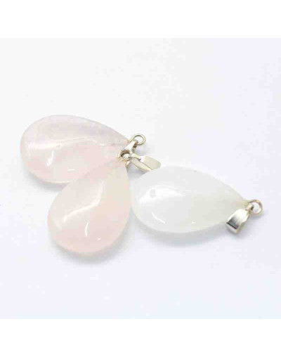 Cuarzo Rosa. Gota. Aleación de cobre. Color plateado. 25x17x5 mm. 2x7 mm cierre. 1 unidad.