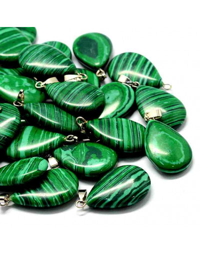 Malaquita Sintética. Gota. Aleación de cobre. Color plateado. 25x17x5 mm. 2x7 mm cierre. 1 unidad.