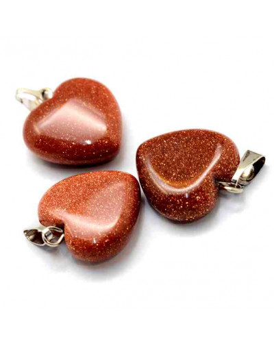 Aventurina Café. Corazón. Aleación de cobre. Color plateado. 18x17x6 mm. 2x7 mm cierre. 1 ud.