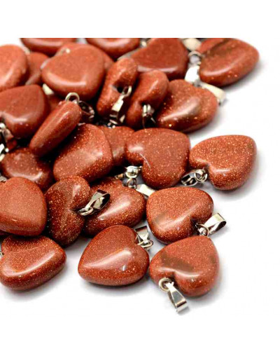 Aventurina Café. Corazón. Aleación de cobre. Color plateado. 18x17x6 mm. 2x7 mm cierre. 1 ud.