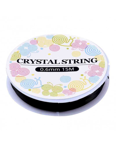 Hilo elástico. Color negro. 0,6 mm diámetro. 15 metros carrete. 1 carrete.