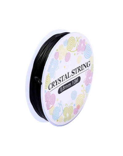 Hilo elástico. Color negro. 0,8 mm diámetro. 10 metros carrete. 1 carrete.