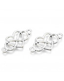 Infinito+Corazón. Aleación de cobre. Color plata antigua. 24x12x2 mm. 1,8 mm perforación. 5 uds.