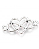 Infinito+Corazón. Aleación de cobre. Color plata antigua. 24x12x2 mm. 1,8 mm perforación. 5 uds.