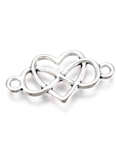 Infinito+Corazón. Aleación de cobre. Color plata antigua. 24x12x2 mm. 1,8 mm perforación. 5 uds.