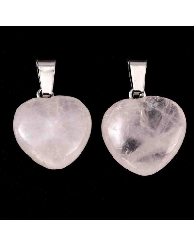 Cuarzo Rosa. Corazón. Aleación de cobre. Color plateado. 18x17x6 mm. 2x7 mm cierre. 1 ud.