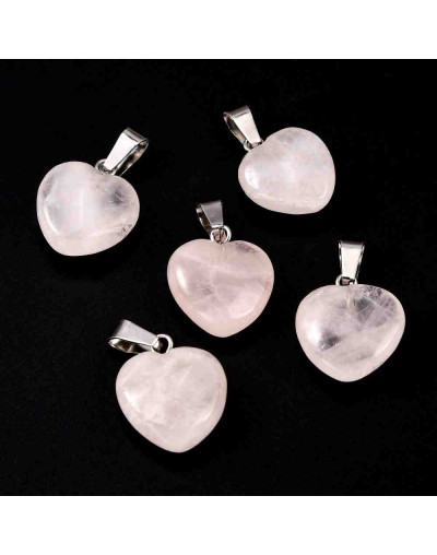 Cuarzo Rosa. Corazón. Aleación de cobre. Color plateado. 18x17x6 mm. 2x7 mm cierre. 1 ud.