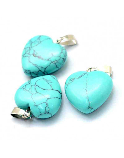 Turquesa Sintética. Corazón. Aleación de cobre. Color plateado. 18x17x6 mm. 2x7 mm cierre. 1 ud.
