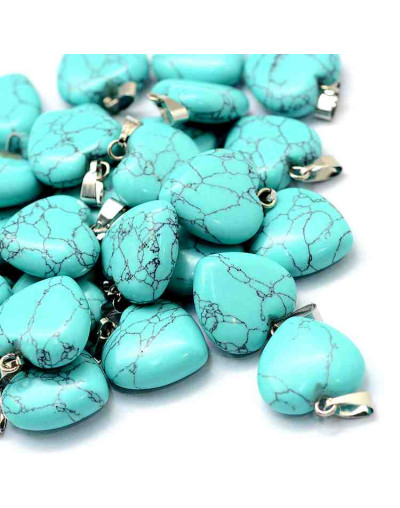 Turquesa Sintética. Corazón. Aleación de cobre. Color plateado. 18x17x6 mm. 2x7 mm cierre. 1 ud.