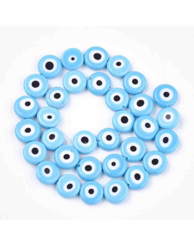 Ojo turco. Moneda. Color celeste. 6x4 milímetros. 1 mm perforación. 60 uds hilo (aproximado).