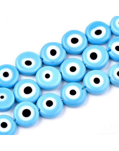 Ojo turco. Moneda. Color celeste. 8x4 milímetros. 1 mm perforación. 45 uds hilo (aproximado).