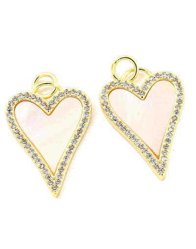 Corazón (14). Aleación + Zirconia + Shell. Baño 18KGold. 21x15x2 mm. 3 mm arandela. 1 unidad.