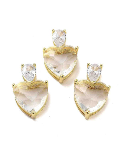 Corazón (15). Aleación+Zirconia. Baño 18KGold. 20x13x9 mm. 5x1,8 mm perforación.1 unidad.