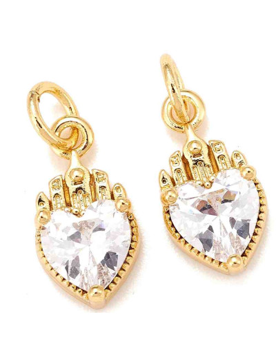 Corazón (16). Aleación+Zirconia. Baño 18KGold. 14x7x4 mm. 3 mm arandela. 1 unidad.