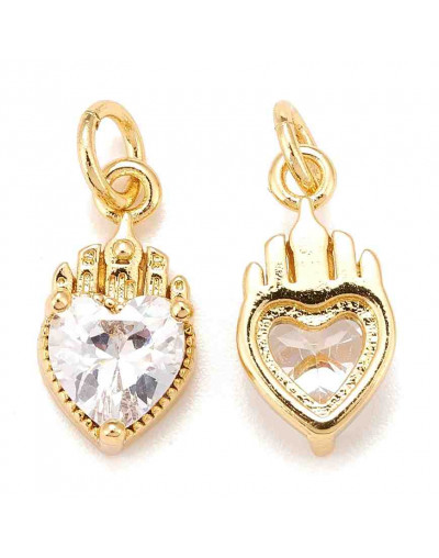 Corazón (16). Aleación+Zirconia. Baño 18KGold. 14x7x4 mm. 3 mm arandela. 1 unidad.