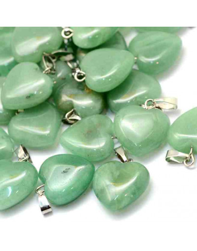 Aventurina Verde. Corazón. Aleación de cobre. Color plateado. 18x17x6 mm. 2x7 mm cierre. 1 ud.