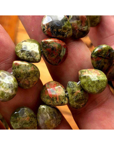 Unakite. Gota Faceteada. Perforación horizontal. 10x12 milímetros. 1 mm perforación. 1 ud.