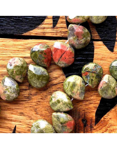 Unakite. Gota Faceteada. Perforación horizontal. 10x12 milímetros. 1 mm perforación. 1 ud.