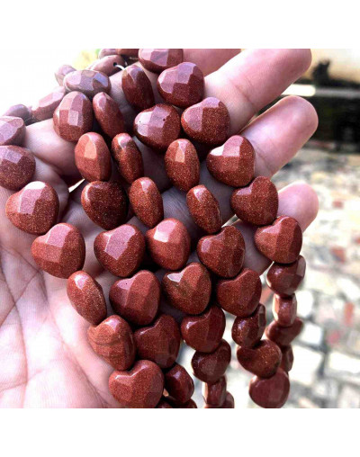 Aventurina Café. Corazón (3). Faceteado. 10x5 milímetros. 1 mm perforación. 1 unidad.