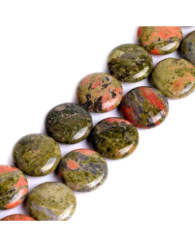 Unakite. Moneda. 16x6 milímetros. 1 mm perforación. 1 unidad.