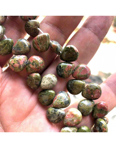 Unakite. Gota. Perforación horizontal. 10x12 milímetros. 1 mm perforación. 1 unidad.