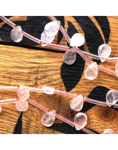 Cuarzo Rosa. Gota Faceteada. Perforación horizontal. 8x12x4 milímetros. 1 mm perforación. 1 unidad.