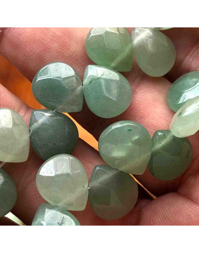 Aventurina Verde. Gota Faceteada. Perforación horizontal. 10x12 milímetros. 1 mm perforación. 1 ud.