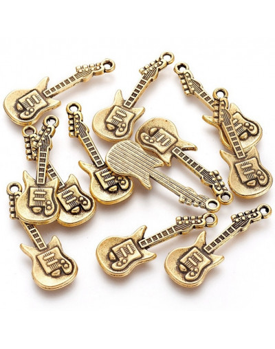 Guitarra eléctrica. Aleación de cobre. Color dorado. 31x11x2 mm. 2 mm perforación. 5 unidades. Guitarra eléctrica. Aleación de cobre. Color dorado. 31x11x2 mm. 2 mm perforación. 5 unidades.