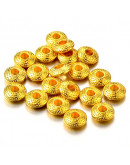 Rondelle (3). Aleación de cobre. Color dorado. 8x3 milímetros. 2,5 mm perforación. 20 unidades.