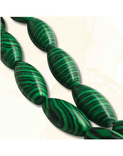 Malaquita Sintética. Barril. Perforación vertical. 20x10 milímetros. 1 mm perforación. 1 unidad.