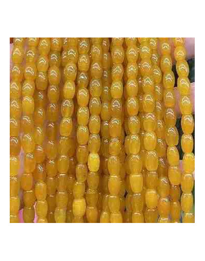 Calcedonia Teñida. Amarillo. Barril. 9x6 mm. 1 mm perforación. 40 uds hilo aprox. 1 hilo.