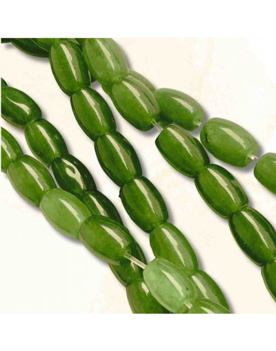 Calcedonia Teñida. Verde. Barril. 9x6 mm. 1 mm perforación. 40 uds hilo aprox. 1 hilo.