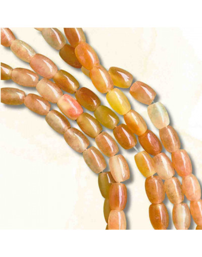 Calcedonia Teñida. Naranja Multicolor. Barril. 9x6 mm. 1 mm perforación. 40 uds hilo aprox. 1 hilo.