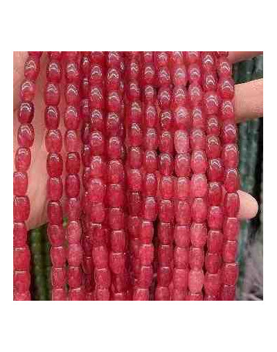 Calcedonia Teñida. Rojo Caramelo. Barril. 9x6 mm. 1 mm perforación. 40 uds hilo aprox. 1 hilo.